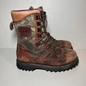 Mens Cabelas Woodland Camo Leather Hunting Hiking Thinsulate Ultra Boots Sz 10D